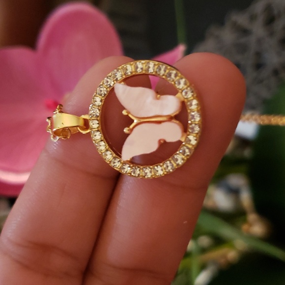 Pink Butterfly Pendant Necklace - Picture 4 of 4